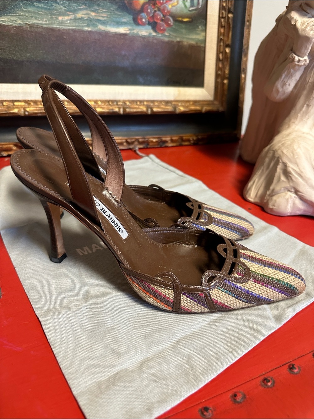 Manolo Blahnik Raffia Slingback Pumps - Picture 2 of 7